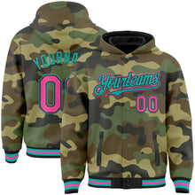 Загрузить изображение в средство просмотра галереи, Custom Camo Pink Black-Aqua Bomber Full-Snap Varsity Letterman Salute To Service Hoodie Jacket