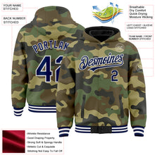 Laden Sie das Bild in den Galerie-Viewer, Custom Camo Navy-White Bomber Full-Snap Varsity Letterman Salute To Service Hoodie Jacket