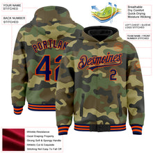 Charger l'image dans la galerie, Custom Camo Navy-Orange Bomber Full-Snap Varsity Letterman Salute To Service Hoodie Jacket
