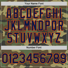 Charger l'image dans la galerie, Custom Camo Navy-Orange Bomber Full-Snap Varsity Letterman Salute To Service Hoodie Jacket