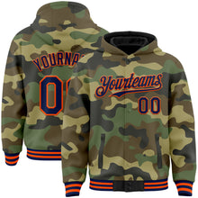 Charger l'image dans la galerie, Custom Camo Navy-Orange Bomber Full-Snap Varsity Letterman Salute To Service Hoodie Jacket