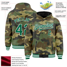 Laden Sie das Bild in den Galerie-Viewer, Custom Camo Kelly Green-White Bomber Full-Snap Varsity Letterman Salute To Service Hoodie Jacket