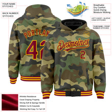 Laden Sie das Bild in den Galerie-Viewer, Custom Camo Crimson-Gold Bomber Full-Snap Varsity Letterman Salute To Service Hoodie Jacket