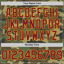 Laden Sie das Bild in den Galerie-Viewer, Custom Camo Crimson-Gold Bomber Full-Snap Varsity Letterman Salute To Service Hoodie Jacket