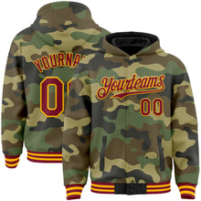 Laden Sie das Bild in den Galerie-Viewer, Custom Camo Crimson-Gold Bomber Full-Snap Varsity Letterman Salute To Service Hoodie Jacket