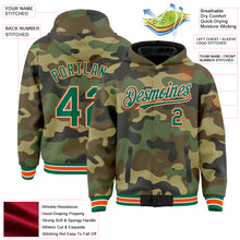 Laden Sie das Bild in den Galerie-Viewer, Custom Camo Kelly Green-Orange Bomber Full-Snap Varsity Letterman Salute To Service Hoodie Jacket