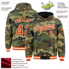 Charger l'image dans la galerie, Custom Camo Orange-White Bomber Full-Snap Varsity Letterman Salute To Service Hoodie Jacket