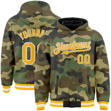 Laden Sie das Bild in den Galerie-Viewer, Custom Camo Gold-White Bomber Full-Snap Varsity Letterman Salute To Service Hoodie Jacket