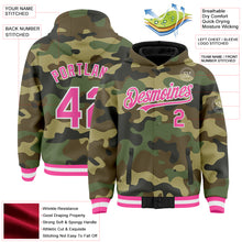 Загрузить изображение в средство просмотра галереи, Custom Camo Pink-White Bomber Full-Snap Varsity Letterman Salute To Service Hoodie Jacket