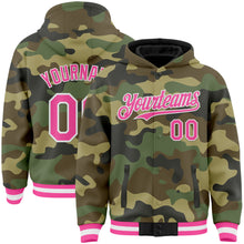 Загрузить изображение в средство просмотра галереи, Custom Camo Pink-White Bomber Full-Snap Varsity Letterman Salute To Service Hoodie Jacket