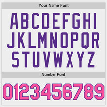 Laden Sie das Bild in den Galerie-Viewer, Custom White Pink Purple-Black Bomber Full-Snap Varsity Letterman Hoodie Jacket