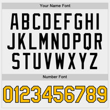 Laden Sie das Bild in den Galerie-Viewer, Custom White Gold-Black Bomber Full-Snap Varsity Letterman Hoodie Jacket