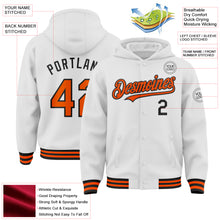 Laden Sie das Bild in den Galerie-Viewer, Custom White Orange-Black Bomber Full-Snap Varsity Letterman Hoodie Jacket