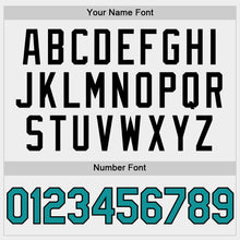 Laden Sie das Bild in den Galerie-Viewer, Custom White Teal-Black Bomber Full-Snap Varsity Letterman Hoodie Jacket