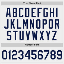 Laden Sie das Bild in den Galerie-Viewer, Custom White Navy Bomber Full-Snap Varsity Letterman Hoodie Jacket