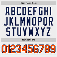 Laden Sie das Bild in den Galerie-Viewer, Custom White Orange-Navy Bomber Full-Snap Varsity Letterman Hoodie Jacket