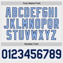 Laden Sie das Bild in den Galerie-Viewer, Custom White Navy-Light Blue Bomber Full-Snap Varsity Letterman Hoodie Jacket