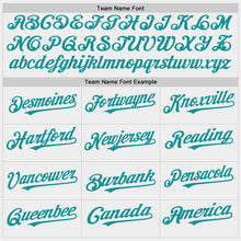 Laden Sie das Bild in den Galerie-Viewer, Custom White Teal Bomber Full-Snap Varsity Letterman Hoodie Jacket