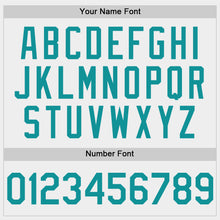 Laden Sie das Bild in den Galerie-Viewer, Custom White Teal Bomber Full-Snap Varsity Letterman Hoodie Jacket