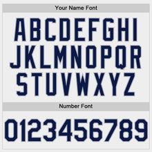 Laden Sie das Bild in den Galerie-Viewer, Custom White Navy-Gray Bomber Full-Snap Varsity Letterman Hoodie Jacket