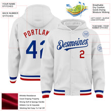 Laden Sie das Bild in den Galerie-Viewer, Custom White Royal-Red Bomber Full-Snap Varsity Letterman Hoodie Jacket