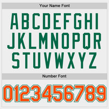 Laden Sie das Bild in den Galerie-Viewer, Custom White Orange-Kelly Green Bomber Full-Snap Varsity Letterman Hoodie Jacket