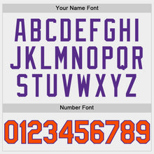 Laden Sie das Bild in den Galerie-Viewer, Custom White Orange-Purple Bomber Full-Snap Varsity Letterman Hoodie Jacket