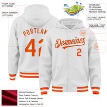 Загрузить изображение в средство просмотра галереи, Custom White Orange Bomber Full-Snap Varsity Letterman Hoodie Jacket