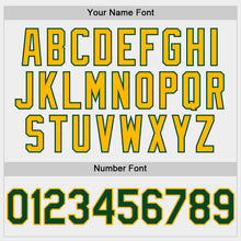 Charger l'image dans la galerie, Custom White Green-Gold Bomber Full-Snap Varsity Letterman Two Tone Hoodie Jacket