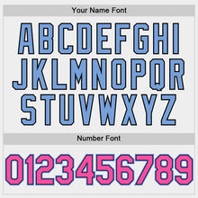 Charger l'image dans la galerie, Custom White Pink Black-Light Blue Bomber Full-Snap Varsity Letterman Two Tone Hoodie Jacket