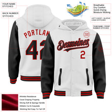 Загрузить изображение в средство просмотра галереи, Custom White Black-Red Bomber Full-Snap Varsity Letterman Two Tone Hoodie Jacket