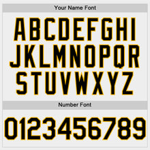 Laden Sie das Bild in den Galerie-Viewer, Custom White Black-Gold Bomber Full-Snap Varsity Letterman Two Tone Hoodie Jacket