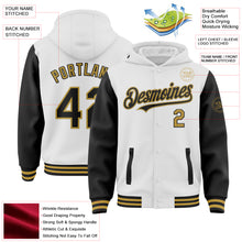 Загрузить изображение в средство просмотра галереи, Custom White Black-Old Gold Bomber Full-Snap Varsity Letterman Two Tone Hoodie Jacket