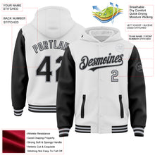 Загрузить изображение в средство просмотра галереи, Custom White Black-Gray Bomber Full-Snap Varsity Letterman Two Tone Hoodie Jacket