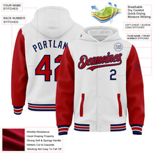 Загрузить изображение в средство просмотра галереи, Custom White Red-Navy Bomber Full-Snap Varsity Letterman Two Tone Hoodie Jacket