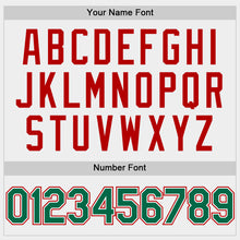 Load image into Gallery viewer, Custom White Kelly Green-Red Bomber Full-Snap Varsity Letterman Two Tone Hoodie Jacket