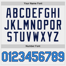 Load image into Gallery viewer, Custom White Powder Blue-Navy Bomber Full-Snap Varsity Letterman Two Tone Hoodie Jacket