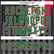 Laden Sie das Bild in den Galerie-Viewer, Custom Black Kelly Green Red-Gray Mexico Mexican Flag 3D Bomber Full-Snap Varsity Letterman Hoodie Jacket