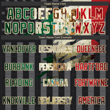 Laden Sie das Bild in den Galerie-Viewer, Custom Black Vintage Mexican Flag Cream-Gray Mexico 3D Bomber Full-Snap Varsity Letterman Hoodie Jacket