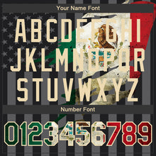 Laden Sie das Bild in den Galerie-Viewer, Custom Black Vintage Mexican Flag Cream-Gray Mexico 3D Bomber Full-Snap Varsity Letterman Hoodie Jacket