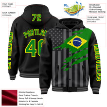 Laden Sie das Bild in den Galerie-Viewer, Custom Black Grass Green Light Yellow-Gray Brasil Brazilian Flag 3D Bomber Full-Snap Varsity Letterman Hoodie Jacket