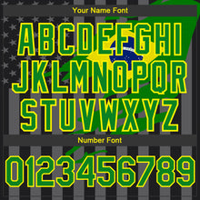 Laden Sie das Bild in den Galerie-Viewer, Custom Black Grass Green Light Yellow-Gray Brasil Brazilian Flag 3D Bomber Full-Snap Varsity Letterman Hoodie Jacket