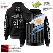 Laden Sie das Bild in den Galerie-Viewer, Custom Black Gray-White Argentina Argentinian Flag 3D Bomber Full-Snap Varsity Letterman Hoodie Jacket