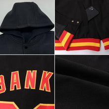 Laden Sie das Bild in den Galerie-Viewer, Custom Black Red-Gray Costa Rica Costa Rican Flag 3D Bomber Full-Snap Varsity Letterman Hoodie Jacket