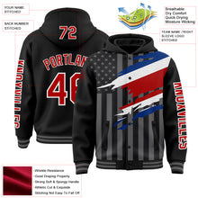 Laden Sie das Bild in den Galerie-Viewer, Custom Black Red-Gray Costa Rica Costa Rican Flag 3D Bomber Full-Snap Varsity Letterman Hoodie Jacket