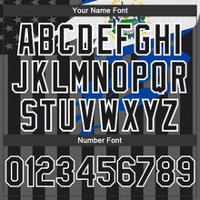 Laden Sie das Bild in den Galerie-Viewer, Custom Black Gray-White El Salvador El Salvadoran Flag 3D Bomber Full-Snap Varsity Letterman Hoodie Jacket