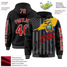 Laden Sie das Bild in den Galerie-Viewer, Custom Black Red-Gray Ecuador Ecuadorian Flag 3D Bomber Full-Snap Varsity Letterman Hoodie Jacket