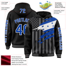 Laden Sie das Bild in den Galerie-Viewer, Custom Black Thunder Blue-Gray Honduras Honduran Flag 3D Bomber Full-Snap Varsity Letterman Hoodie Jacket