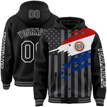 Laden Sie das Bild in den Galerie-Viewer, Custom Black Gray-White Paraguay Paraguayan Flag 3D Bomber Full-Snap Varsity Letterman Hoodie Jacket