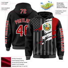 Laden Sie das Bild in den Galerie-Viewer, Custom Black Red-Gray Peru Peruvian Flag 3D Bomber Full-Snap Varsity Letterman Hoodie Jacket